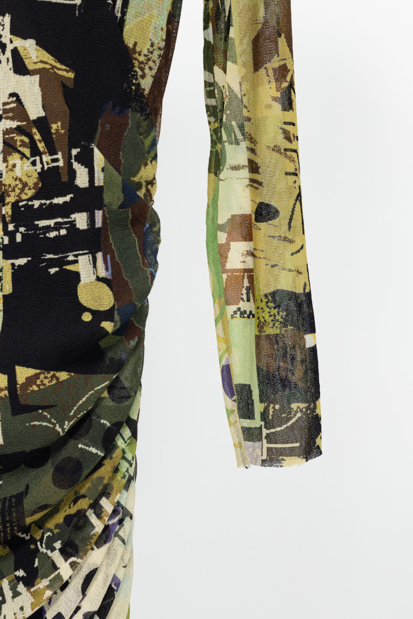 Fuzzi Green Abstract-Print Mesh Bodycon Midi Dress