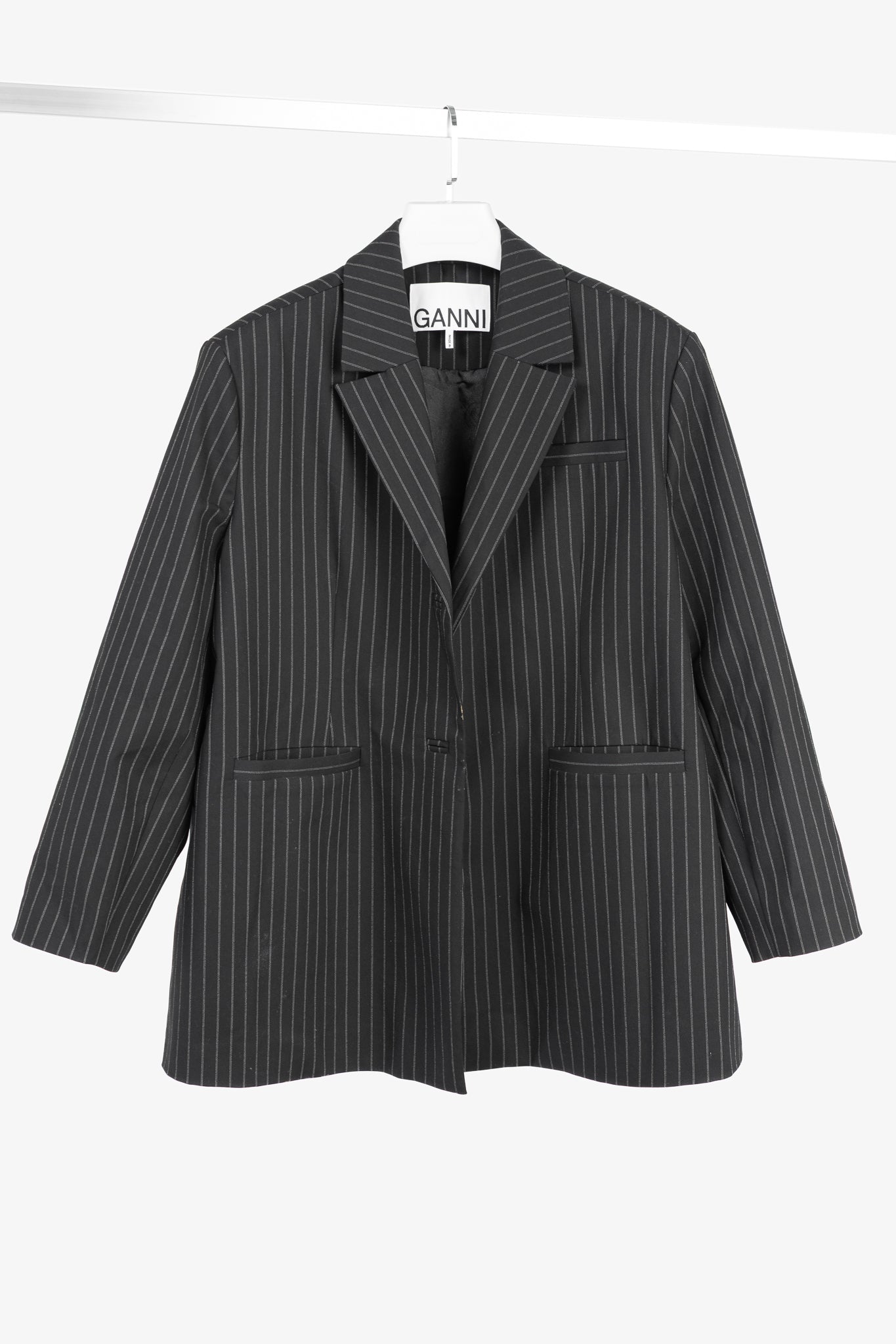 Ganni Black Pinstripe Oversized Blazer