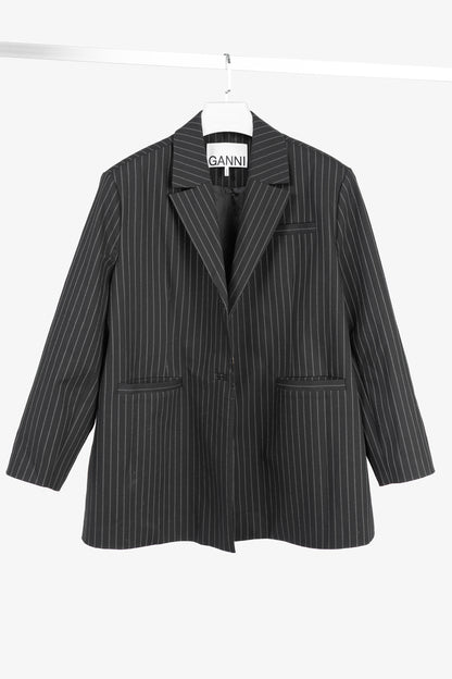 Ganni Black Pinstripe Oversized Blazer