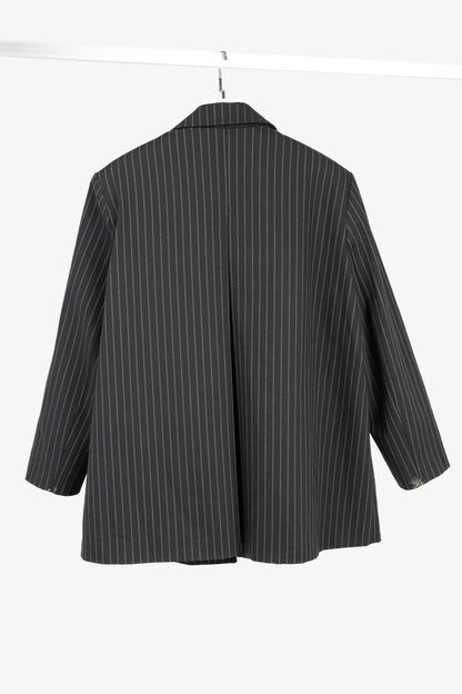 Ganni Black Pinstripe Oversized Blazer