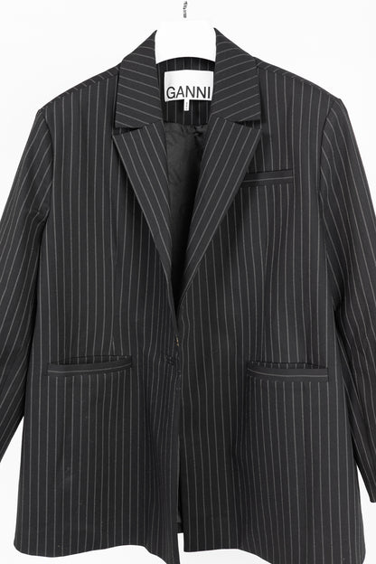 Ganni Black Pinstripe Oversized Blazer