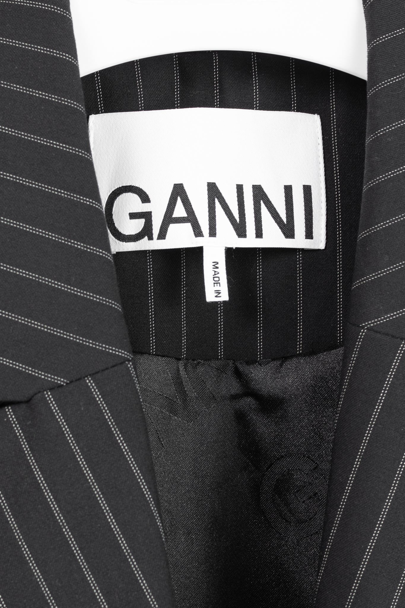 Ganni Black Pinstripe Oversized Blazer