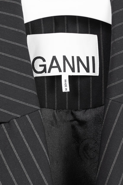 Ganni Black Pinstripe Oversized Blazer