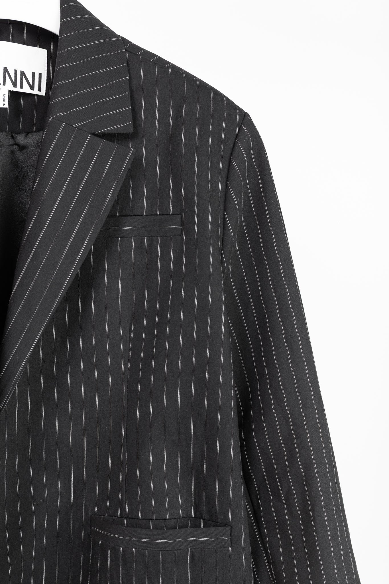 Ganni Black Pinstripe Oversized Blazer