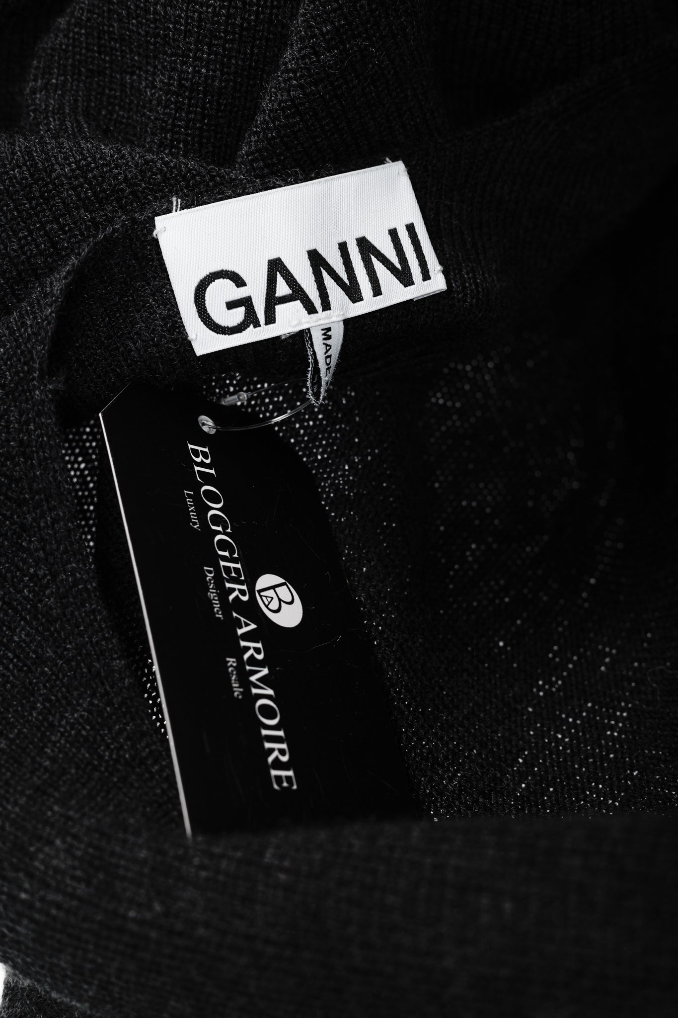 Ganni Black Light Merino Wool Knit Roll Neck Sweater