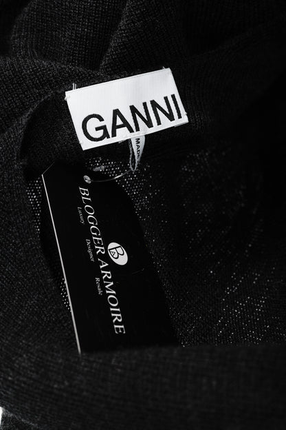 Ganni Black Light Merino Wool Knit Roll Neck Sweater