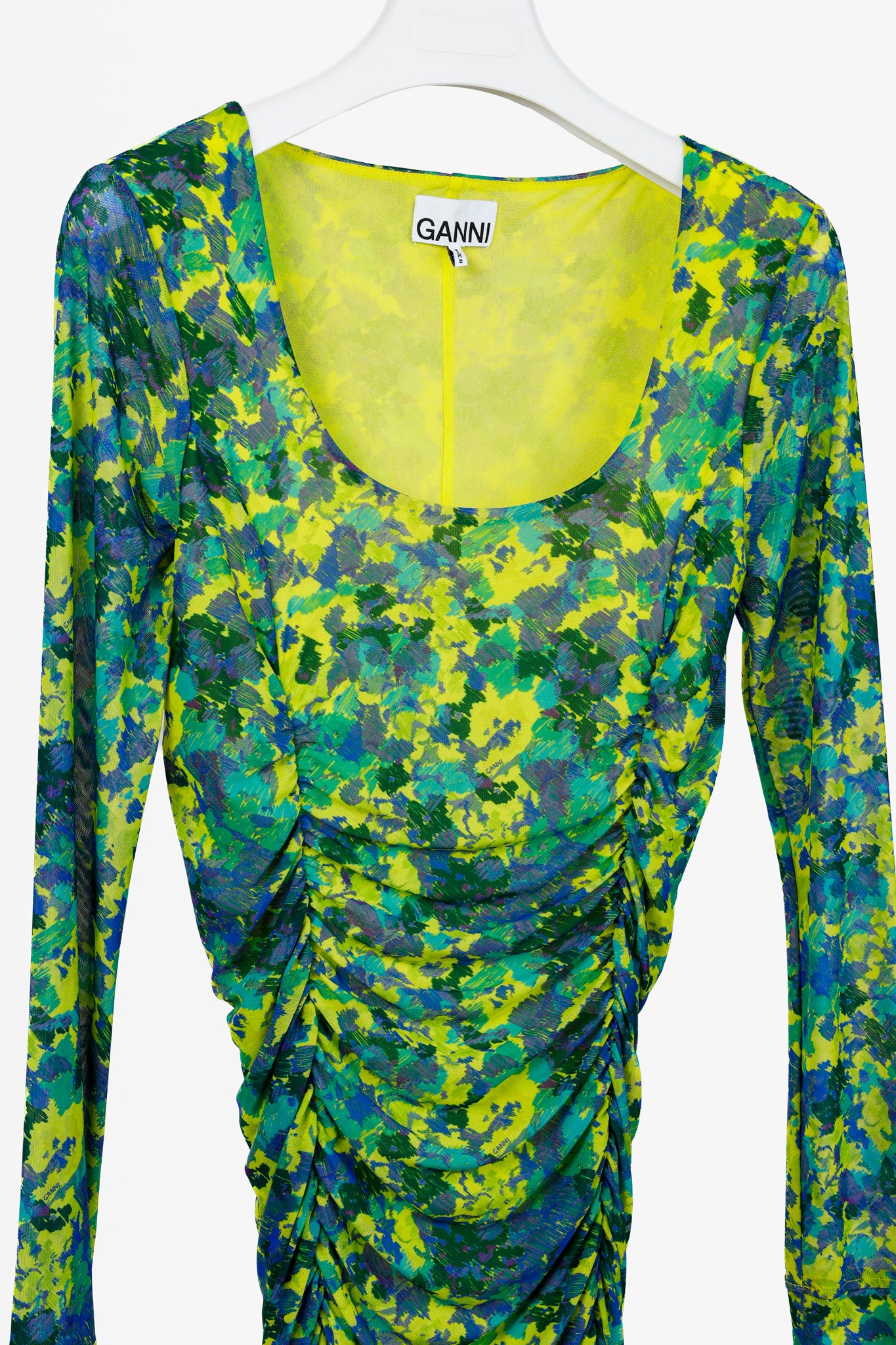 Ganni Green Ruched Printed Mesh Midi Dress Blogger Armoire Ganni Green Ruched Printed Mesh Midi Dress Blogger Armoire