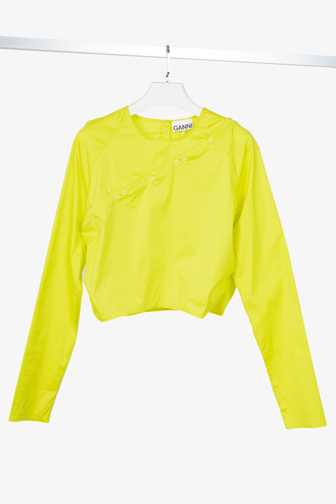 Ganni Sulphur Spring Stretch Cotton Poplin Snap Blouse
