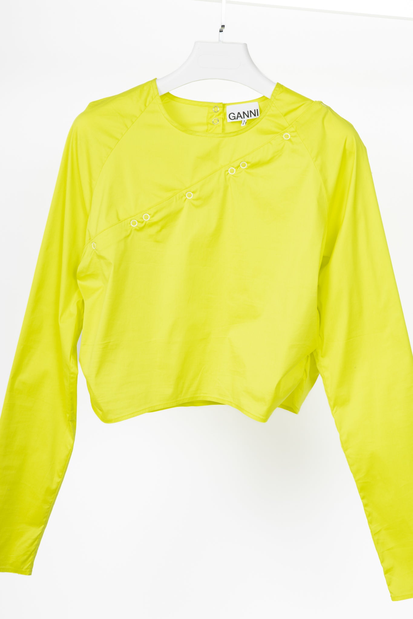 Ganni Sulphur Spring Stretch Cotton Poplin Snap Blouse