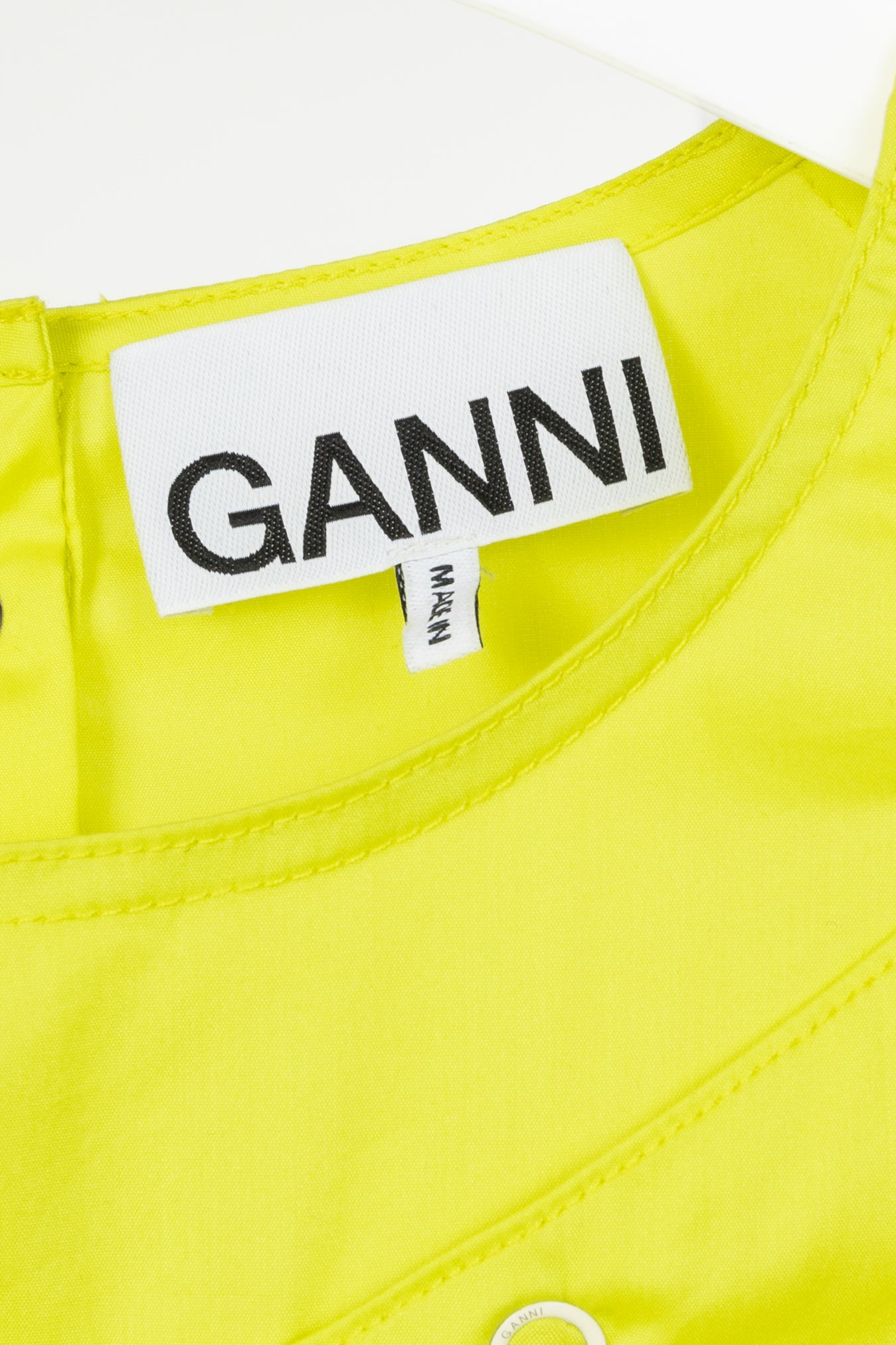 Ganni Sulphur Spring Stretch Cotton Poplin Snap Blouse