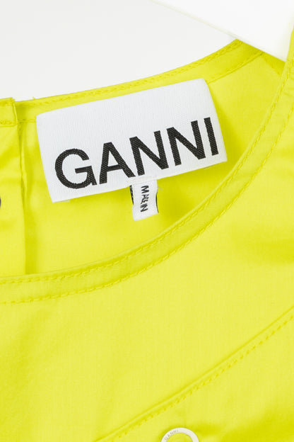 Ganni Sulphur Spring Stretch Cotton Poplin Snap Blouse