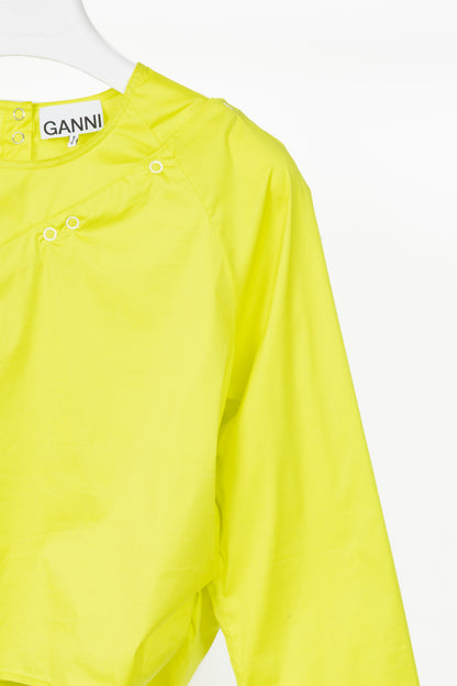 Ganni Sulphur Spring Stretch Cotton Poplin Snap Blouse