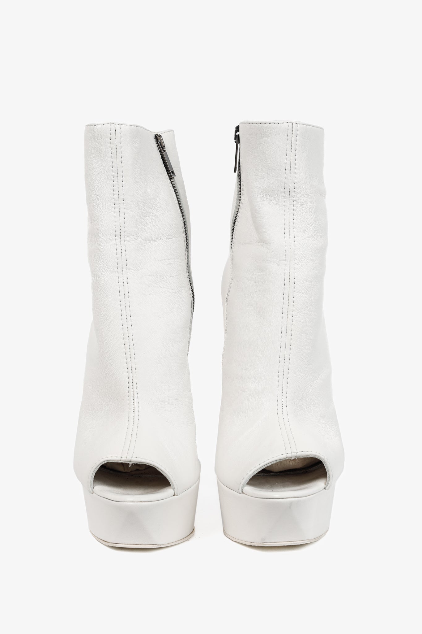 Gareth Pugh SS/14 Runway White Leather Angular-Heel Ankle Boots