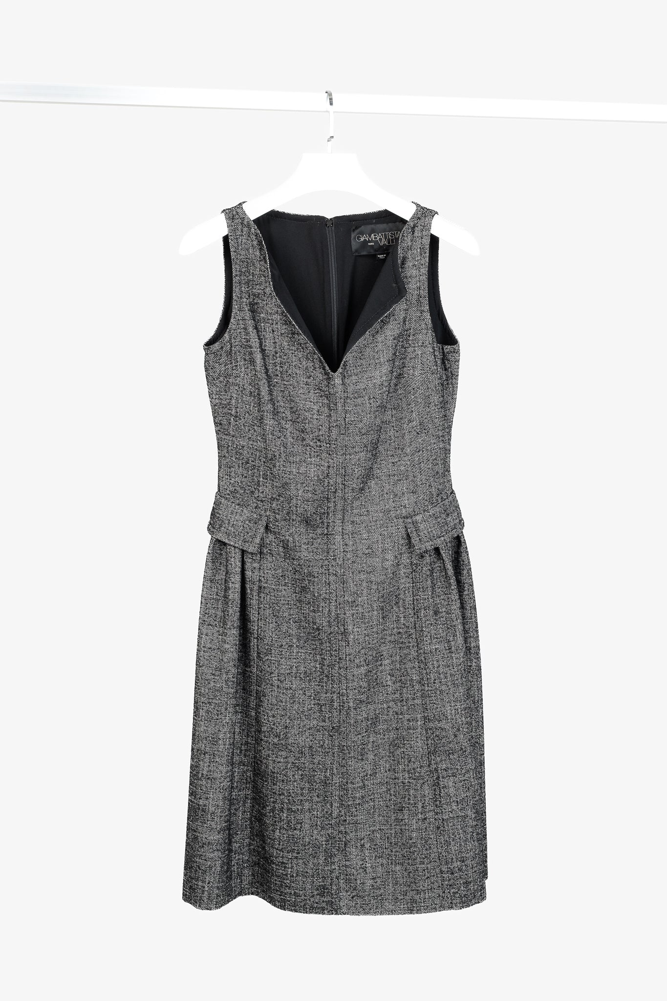 Giambattista Valli Grey Tweed Faux-Pocket Sleeveless Midi Dress