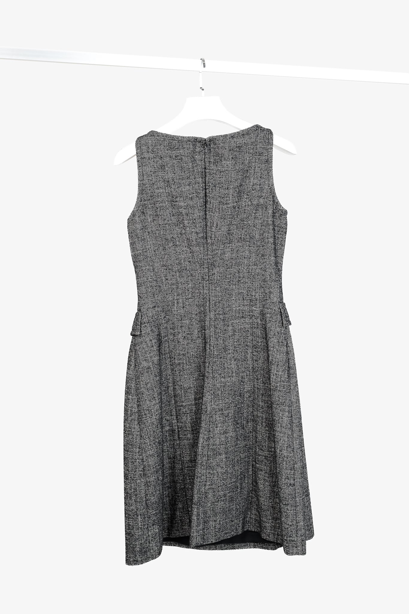 Giambattista Valli Grey Tweed Faux-Pocket Sleeveless Midi Dress