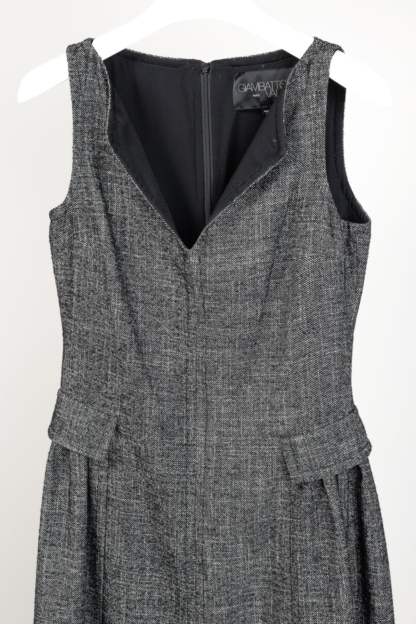 Giambattista Valli Grey Tweed Faux-Pocket Sleeveless Midi Dress