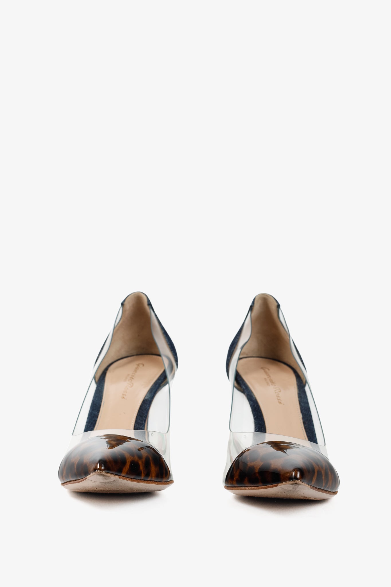 Gianvito Rossi Plexi 70 Blue Denim & Patent Leopard Pointed-Toe Heels