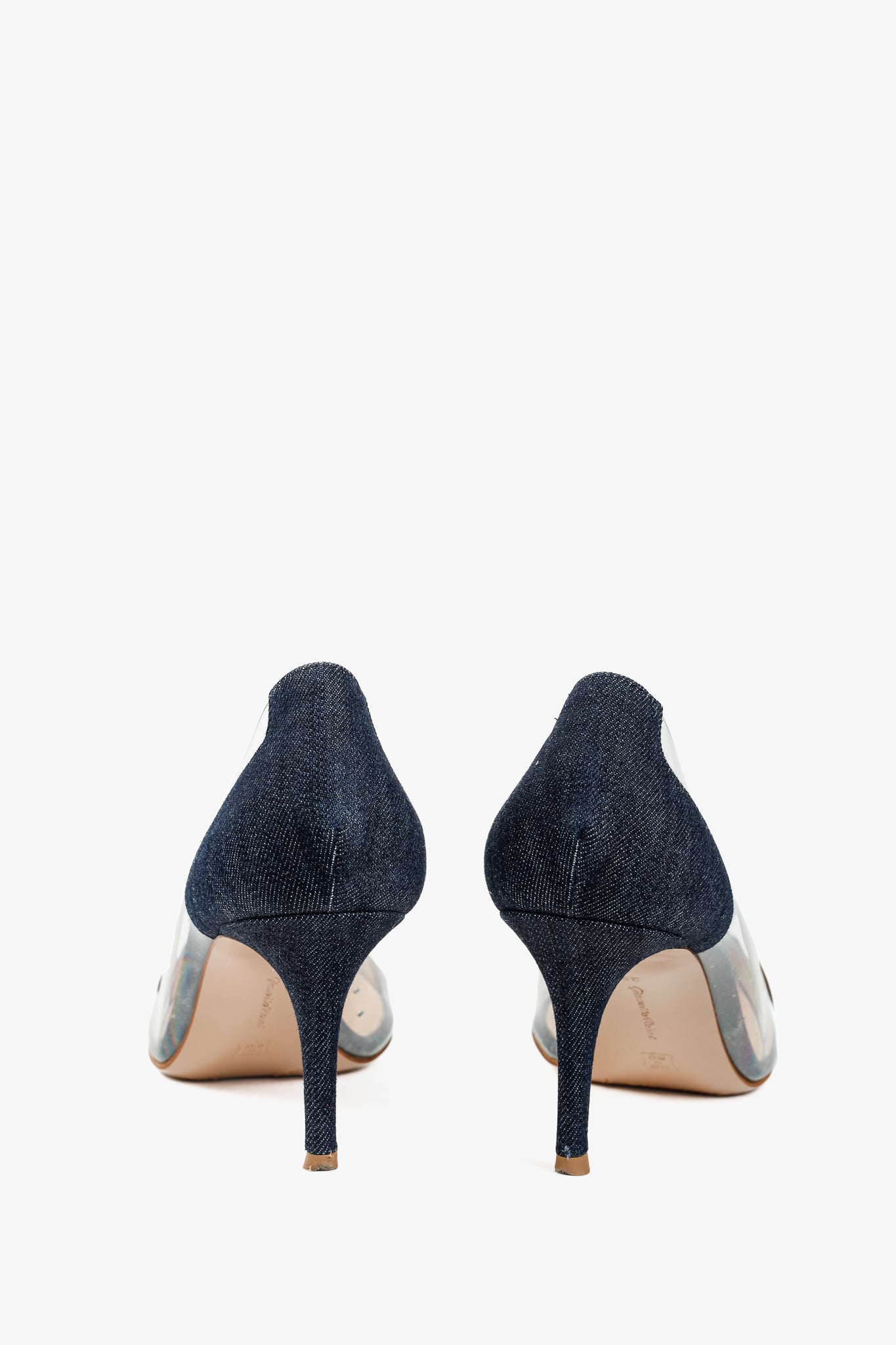 Gianvito Rossi Plexi 70 Blue Denim & Patent Leopard Pointed-Toe Heels