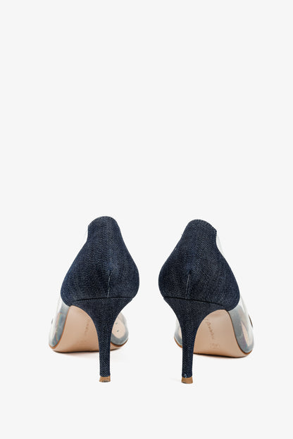 Gianvito Rossi Plexi 70 Blue Denim & Patent Leopard Pointed-Toe Heels