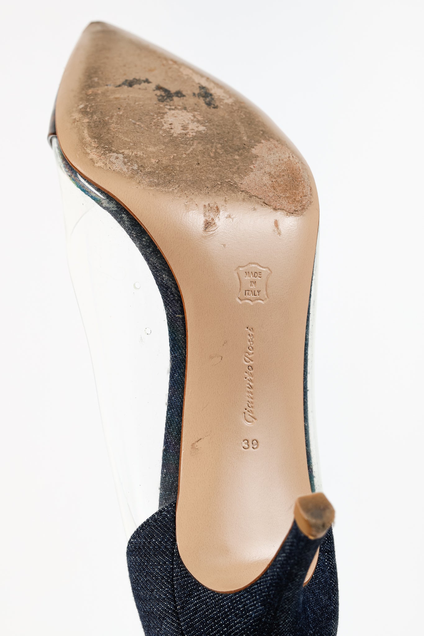 Gianvito Rossi Plexi 70 Blue Denim & Patent Leopard Pointed-Toe Heels