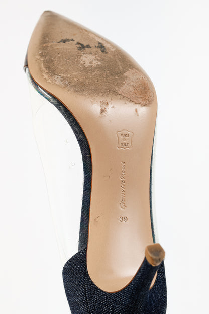 Gianvito Rossi Plexi 70 Blue Denim & Patent Leopard Pointed-Toe Heels