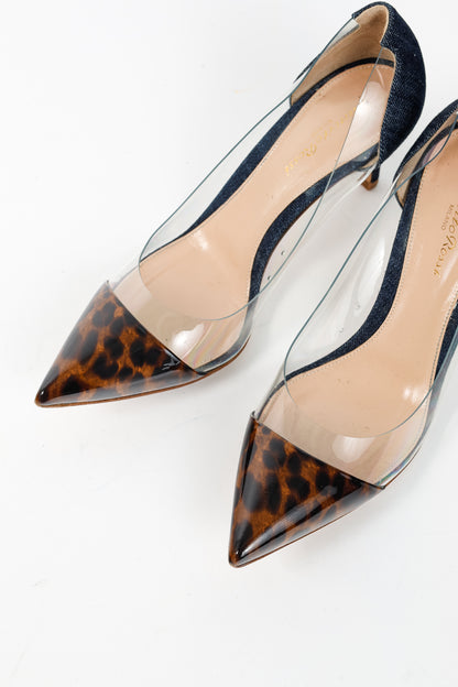 Gianvito Rossi Plexi 70 Blue Denim & Patent Leopard Pointed-Toe Heels