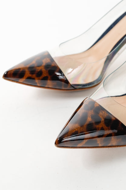 Gianvito Rossi Plexi 70 Blue Denim & Patent Leopard Pointed-Toe Heels