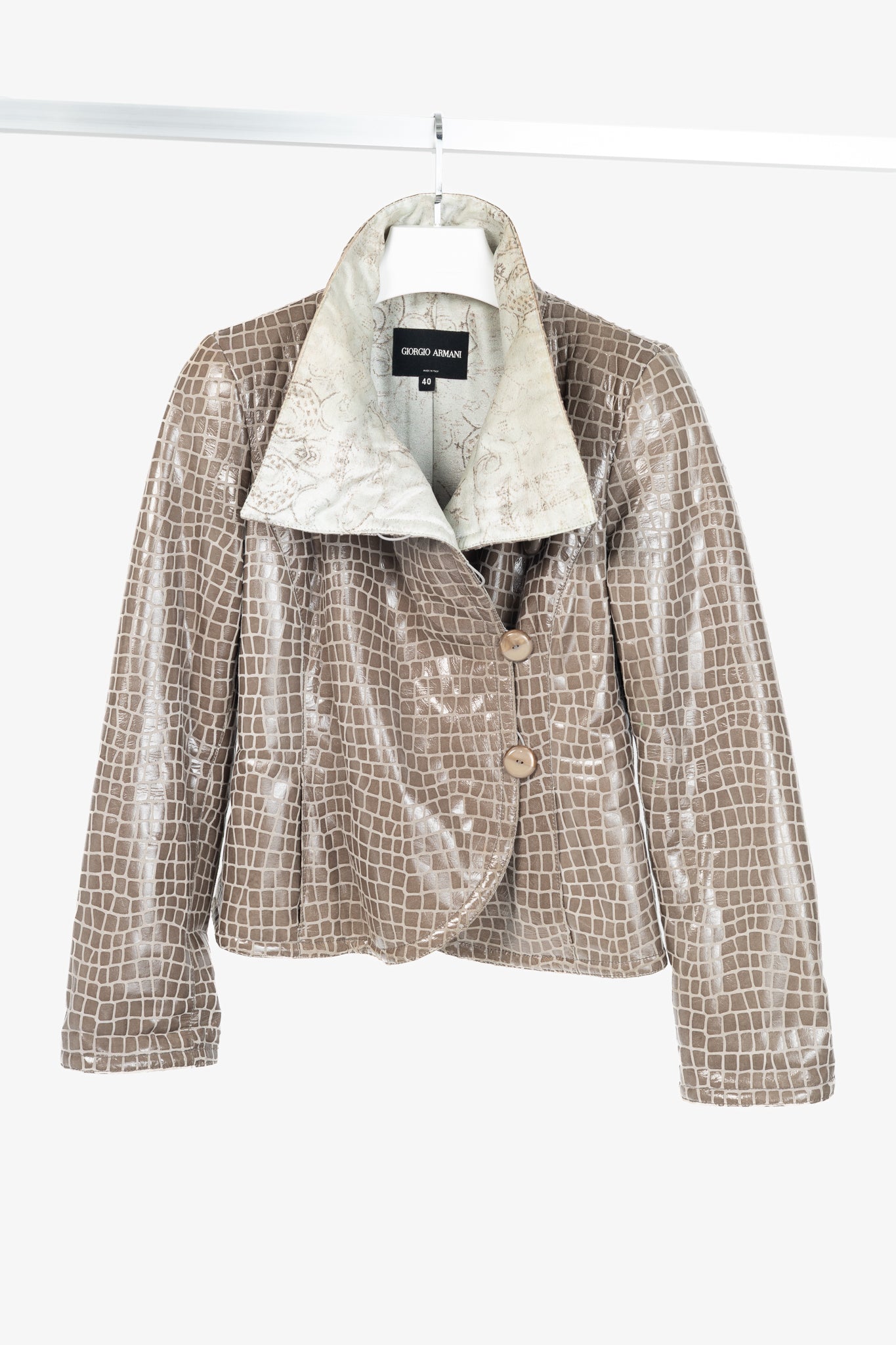 Giorgio Armani AW07 Runway Taupe Snakeskin-Pattern Leather Buttoned Jacket