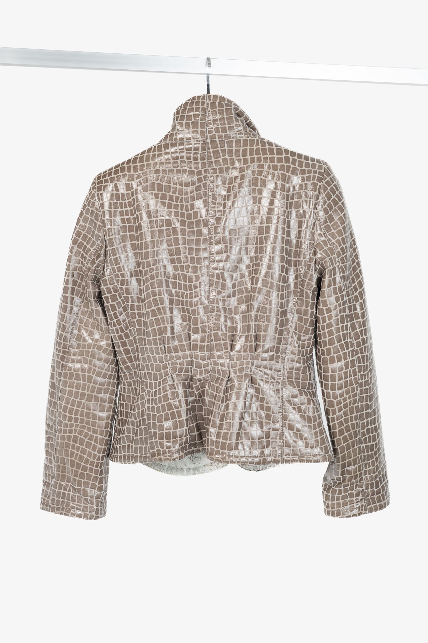 Giorgio Armani AW07 Runway Taupe Snakeskin-Pattern Leather Buttoned Jacket