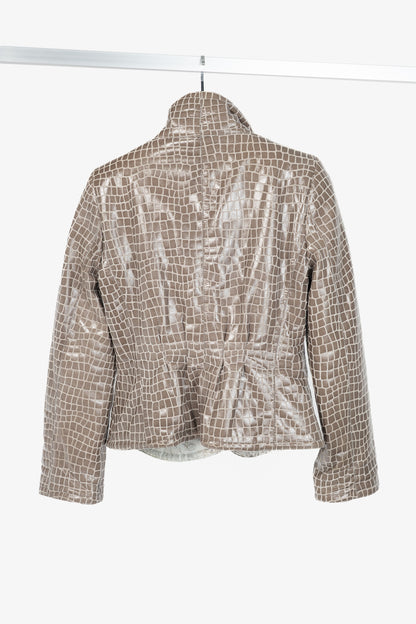 Giorgio Armani AW07 Runway Taupe Snakeskin-Pattern Leather Buttoned Jacket