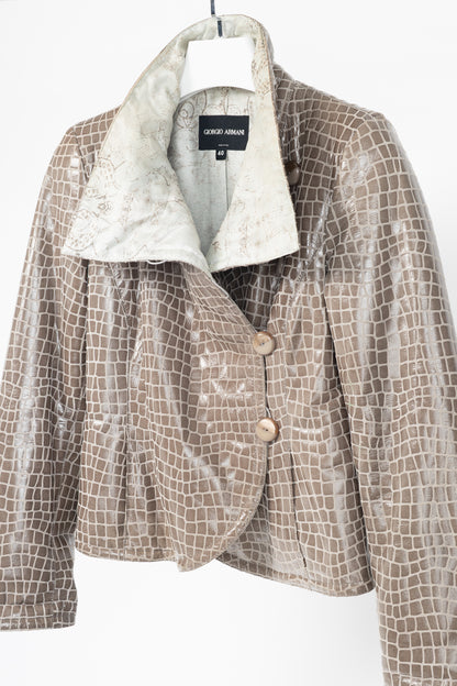 Giorgio Armani AW07 Runway Taupe Snakeskin-Pattern Leather Buttoned Jacket
