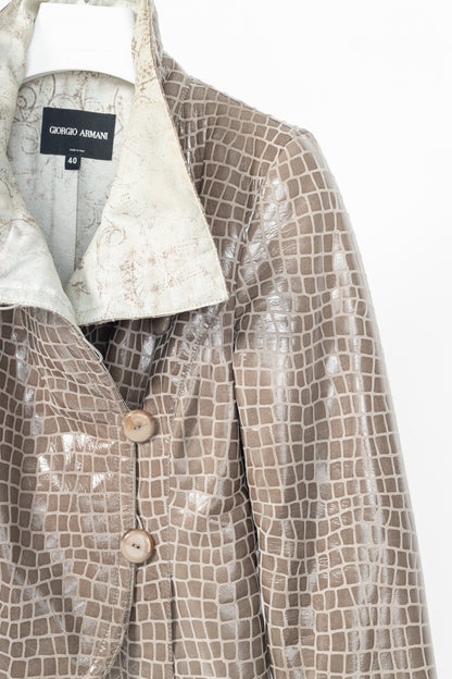 Giorgio Armani AW07 Runway Taupe Snakeskin-Pattern Leather Buttoned Jacket