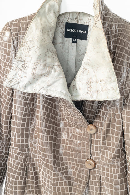 Giorgio Armani AW07 Runway Taupe Snakeskin-Pattern Leather Buttoned Jacket