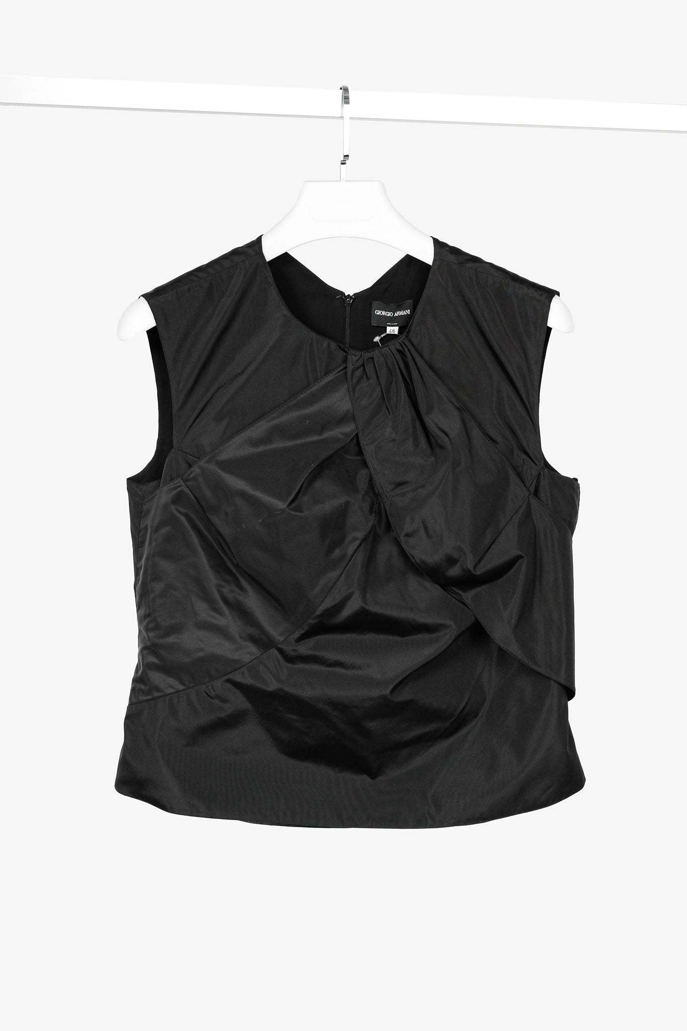 Giorgio Armani Black Silk Taffeta Draped Top