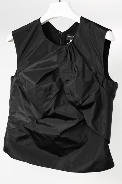 Giorgio Armani Black Silk Taffeta Draped Top