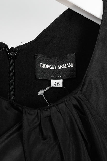 Giorgio Armani Black Silk Taffeta Draped Top