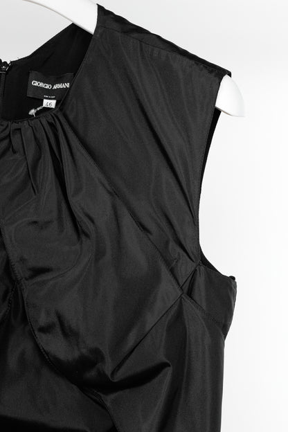 Giorgio Armani Black Silk Taffeta Draped Top