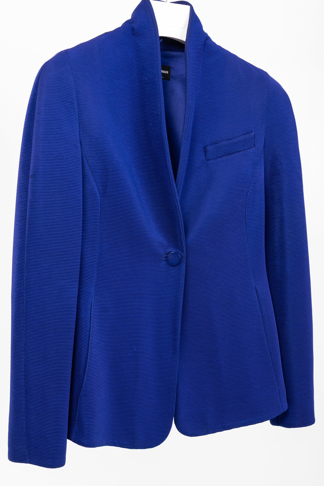Giorgio Armani Cobalt-Blue Ribbed-Knit Blazer