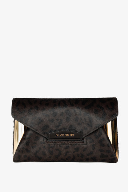 Givenchy Antigona Small Brown Leopard-Calf Hair Envelope Clutch