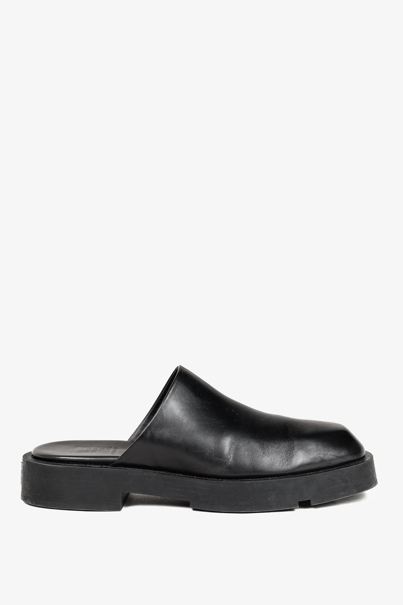 Givenchy Black Calf Leather Squared Show Backless Loafers