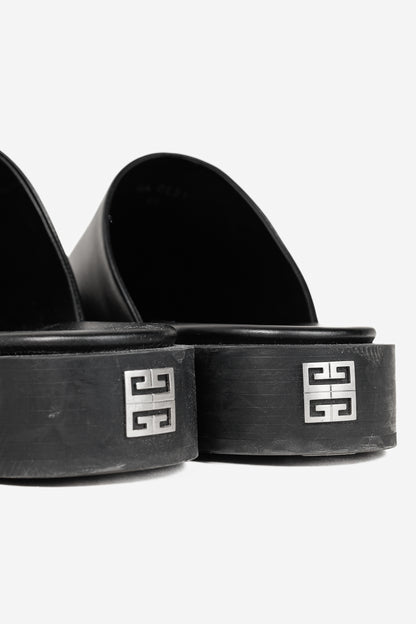 Givenchy Black Calf Leather Squared Show Backless Loafers