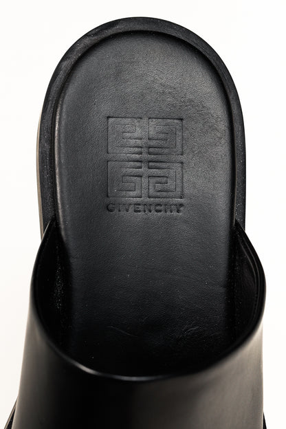 Givenchy Black Calf Leather Squared Show Backless Loafers