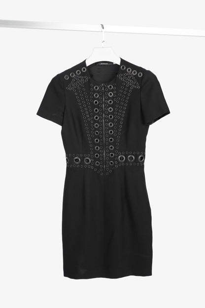 Givenchy Black Crepe Grommet-Embellished Mini Dress