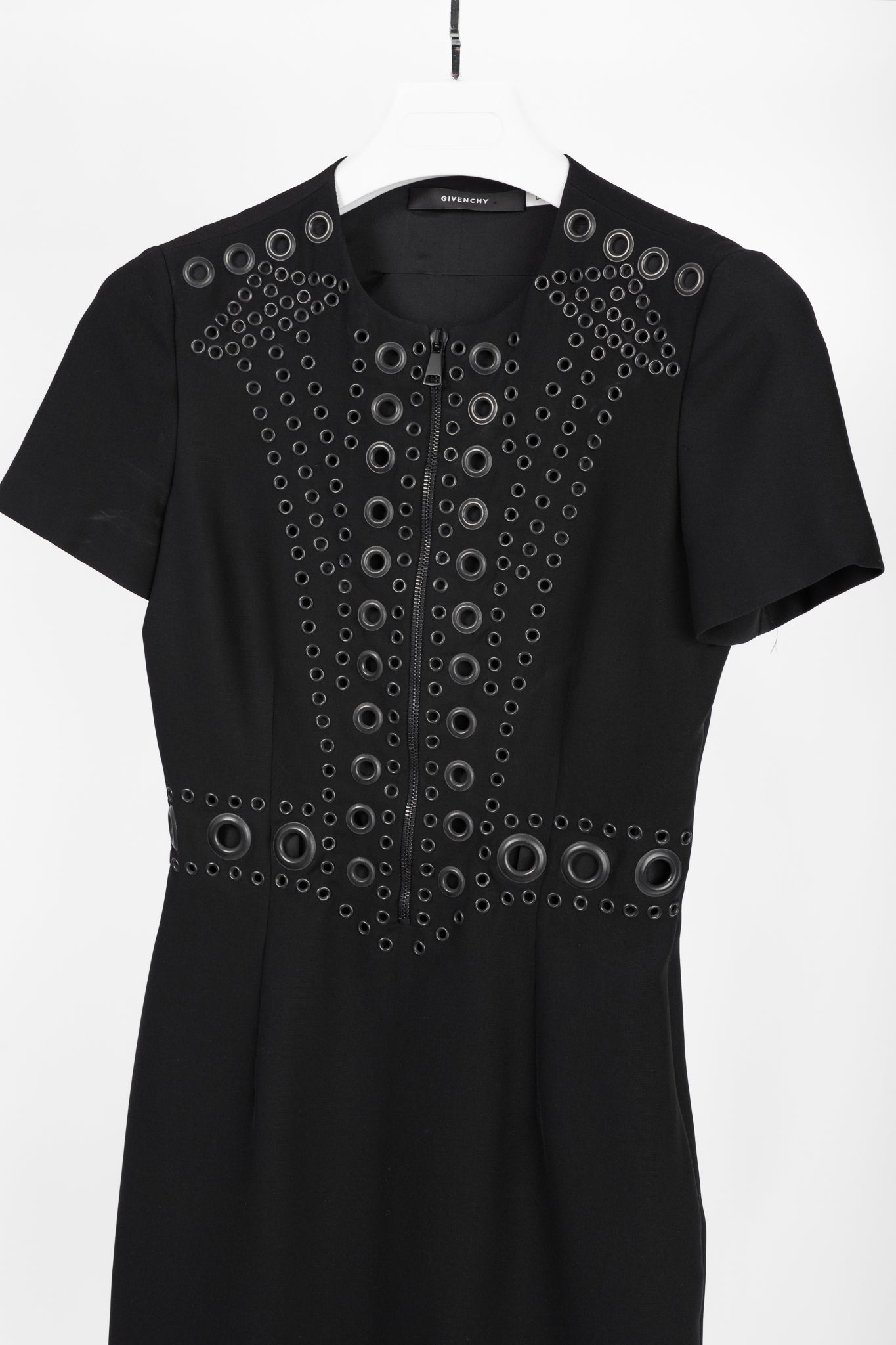 Givenchy Black Crepe Grommet-Embellished Mini Dress