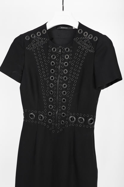 Givenchy Black Crepe Grommet-Embellished Mini Dress