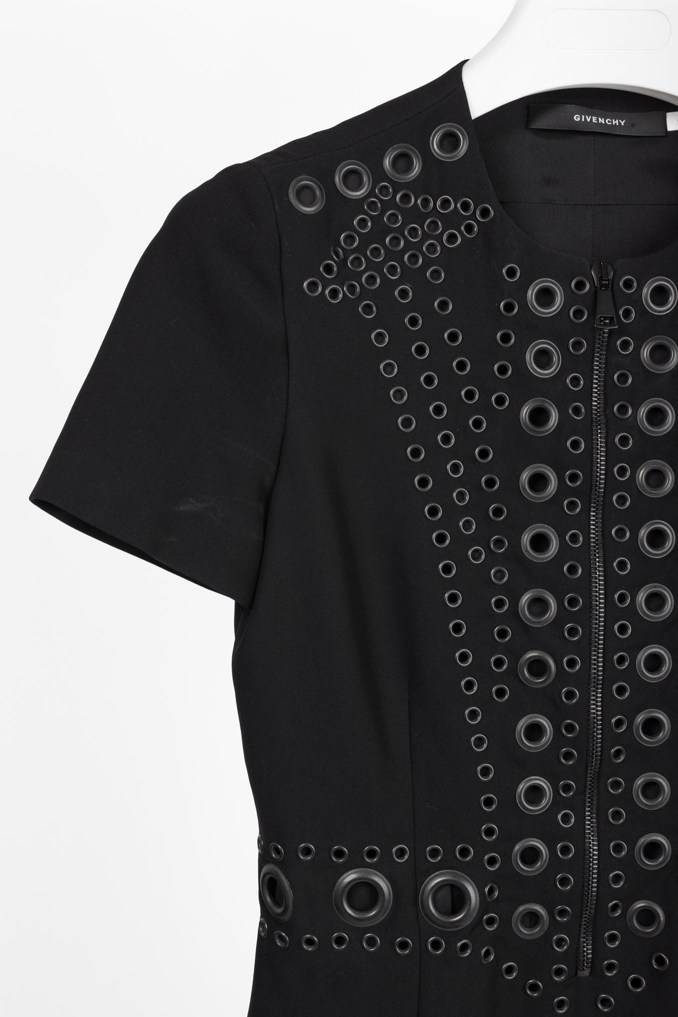 Givenchy Black Crepe Grommet-Embellished Mini Dress