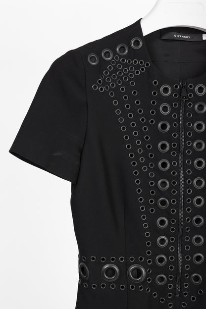 Givenchy Black Crepe Grommet-Embellished Mini Dress