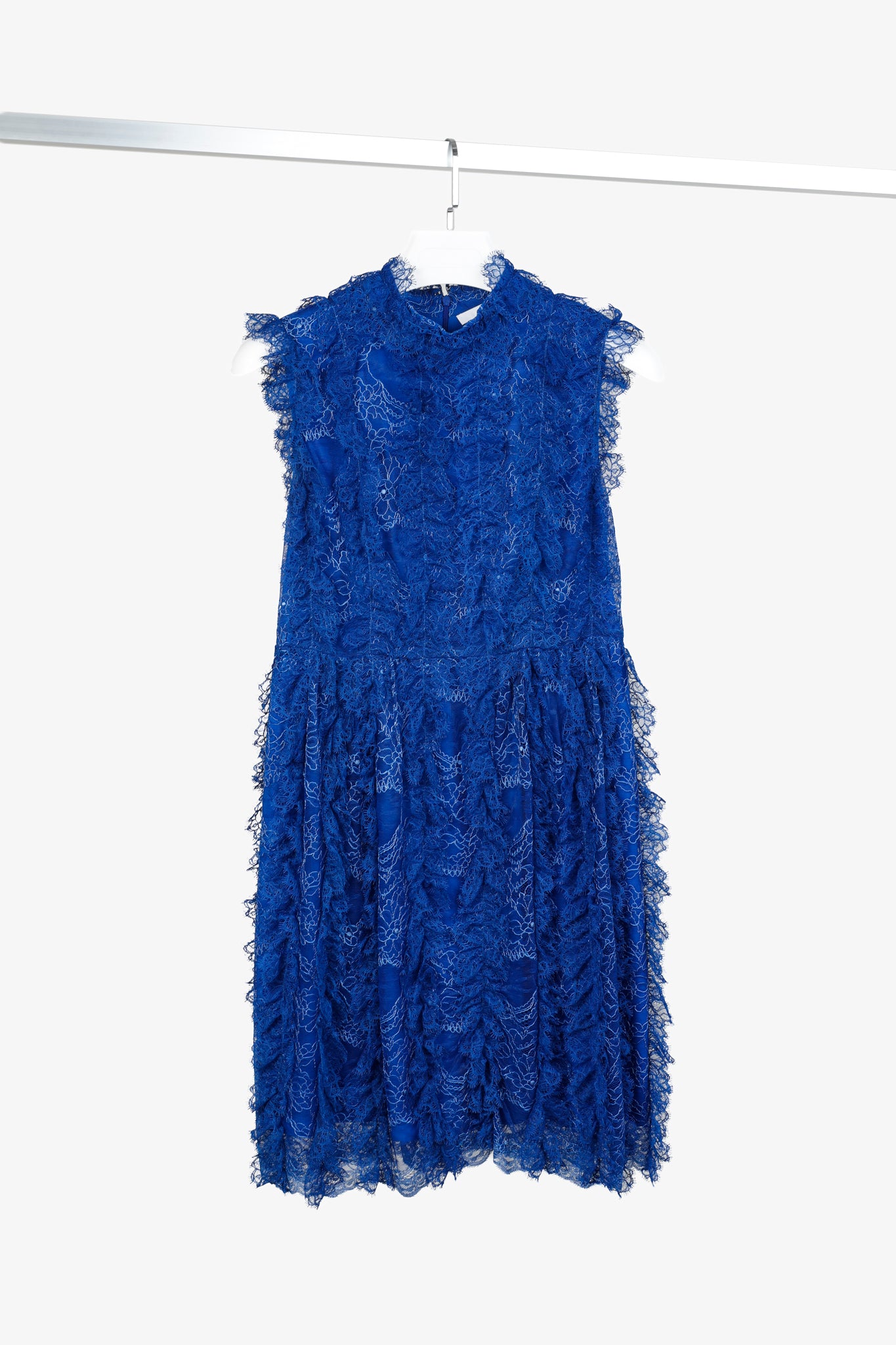 Givenchy Cobalt-Blue Lace Ruffle Sleeveless Dress