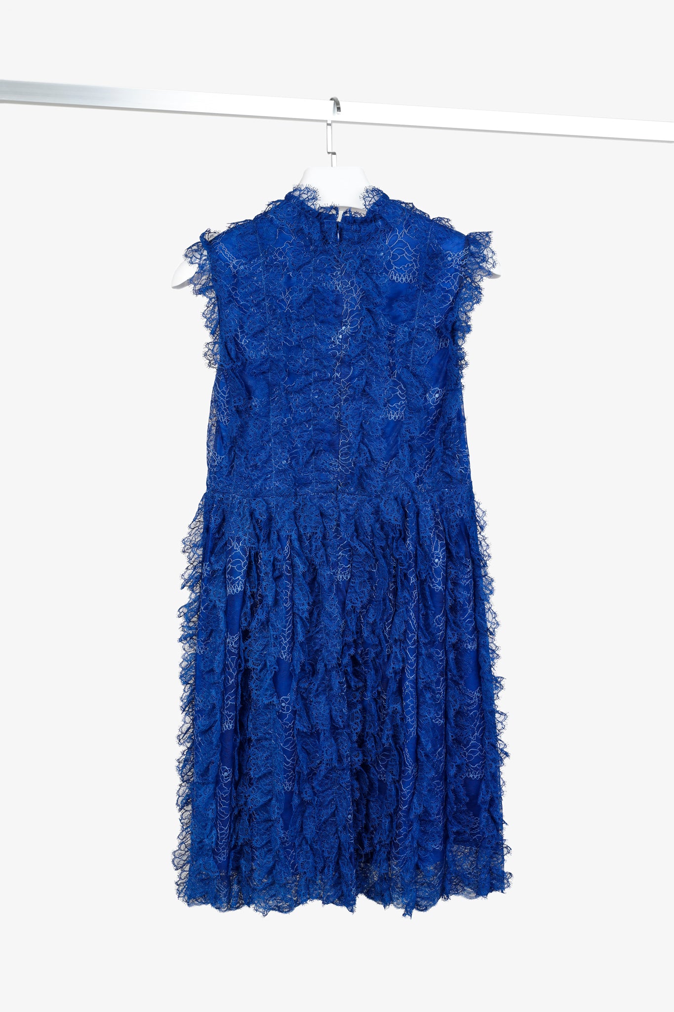 Givenchy Cobalt-Blue Lace Ruffle Sleeveless Dress