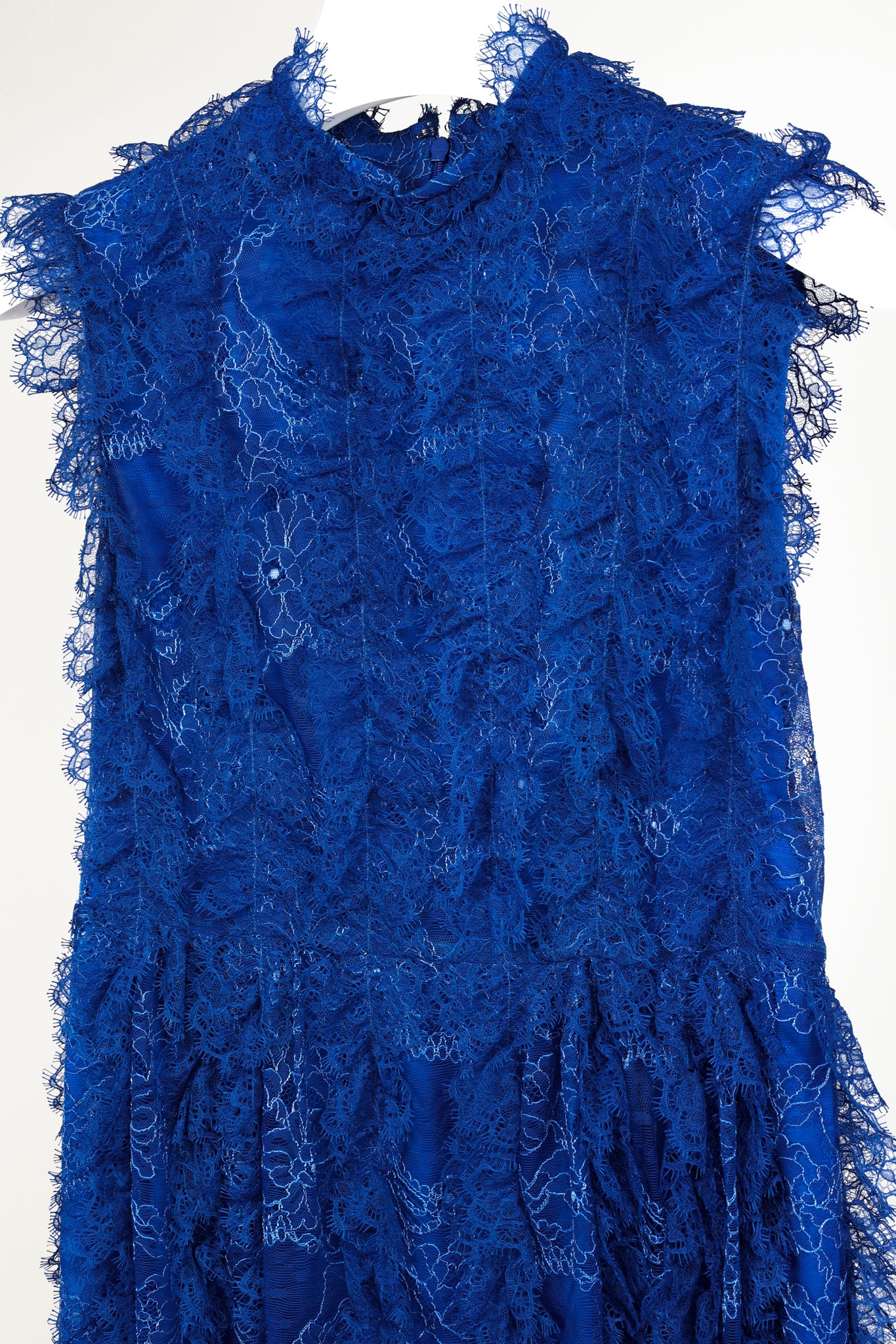 Givenchy Cobalt-Blue Lace Ruffle Sleeveless Dress